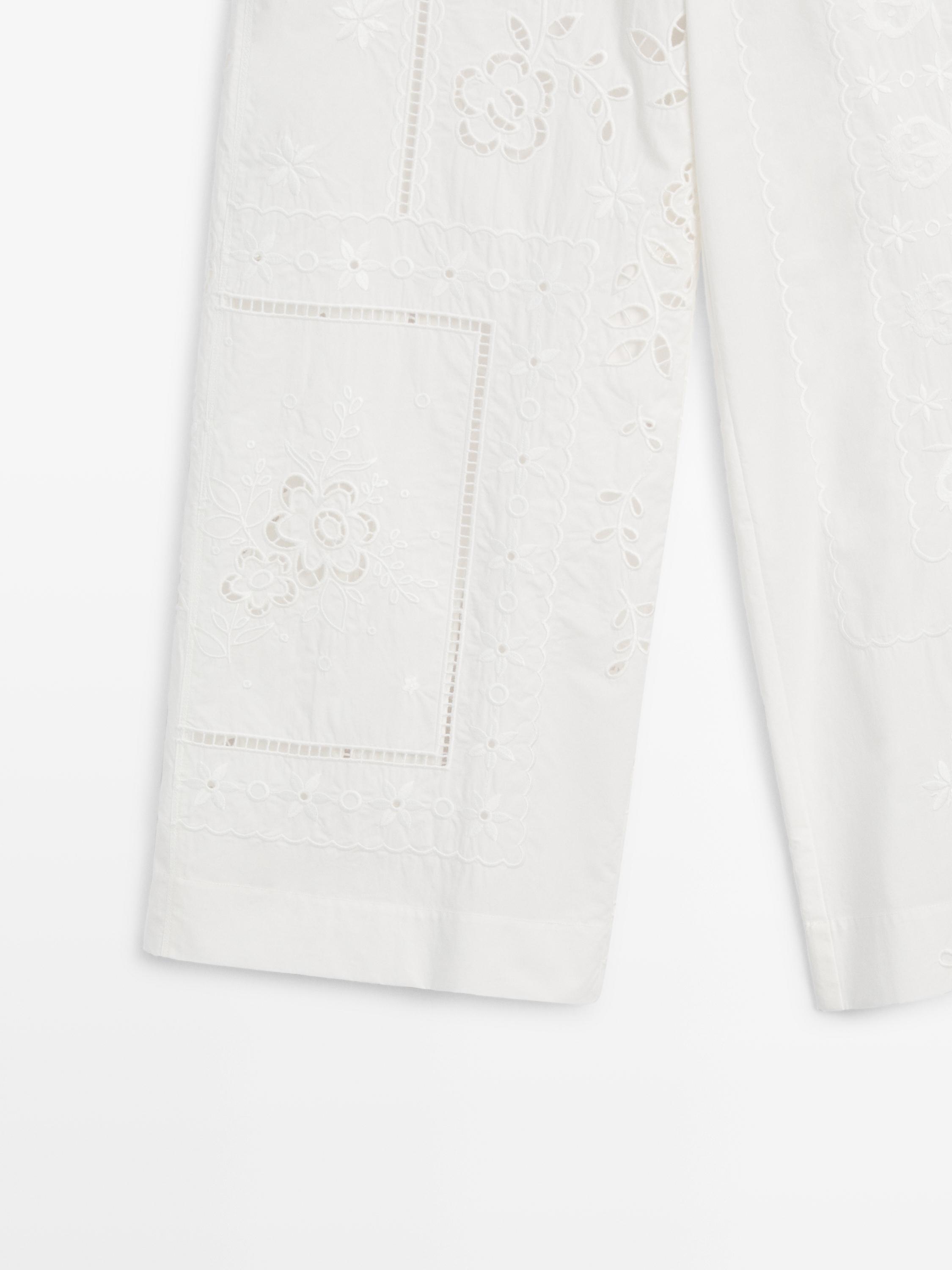 Embroidered patchwork trousers